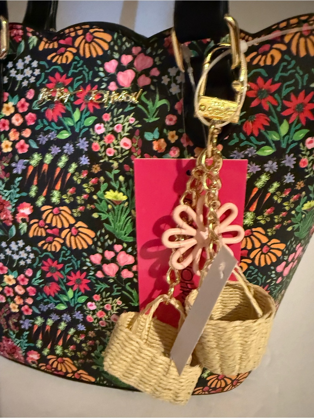 Betsey Johnson Black Floral Tote with Pink & Green Accents - Picture 6 of 16